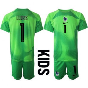 Frankrike Hugo Lloris #1 Målvakt kläder Barn VM 2022 Bortatröja Kortärmad (+ korta byxor)